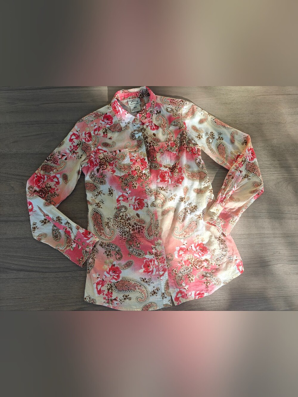 Ariat Pink and Cream Paisley Floral Button-Down Shirt